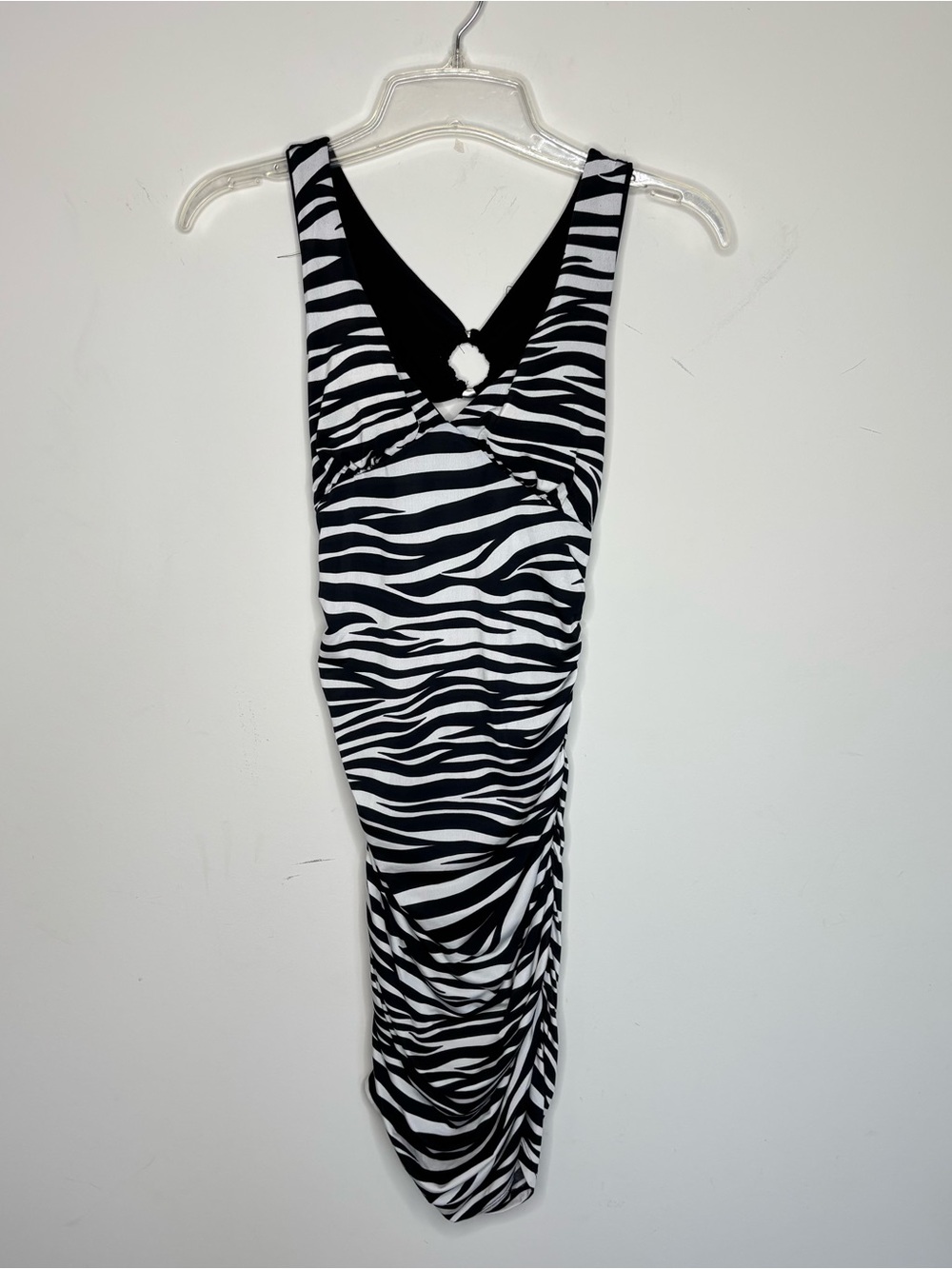 M3 Y2K Black & White Zebra Print Sleeveless Bodycon Dress Clubwear Medium